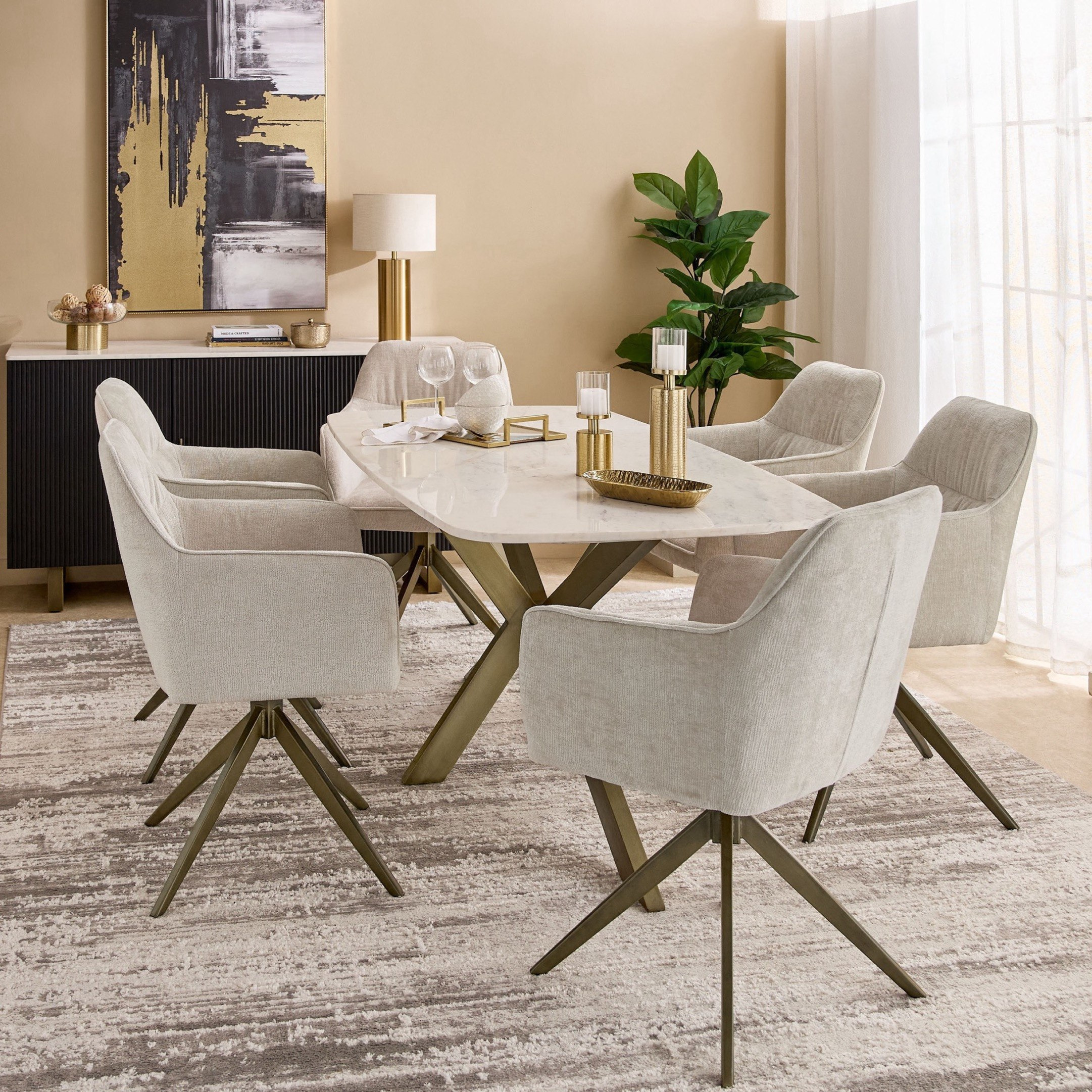 Cavon Portola 6-Seater Genuine Marble Top Dining Set-hbxfurniture-diningtablesandsets-diningsets-sixseater-image-1