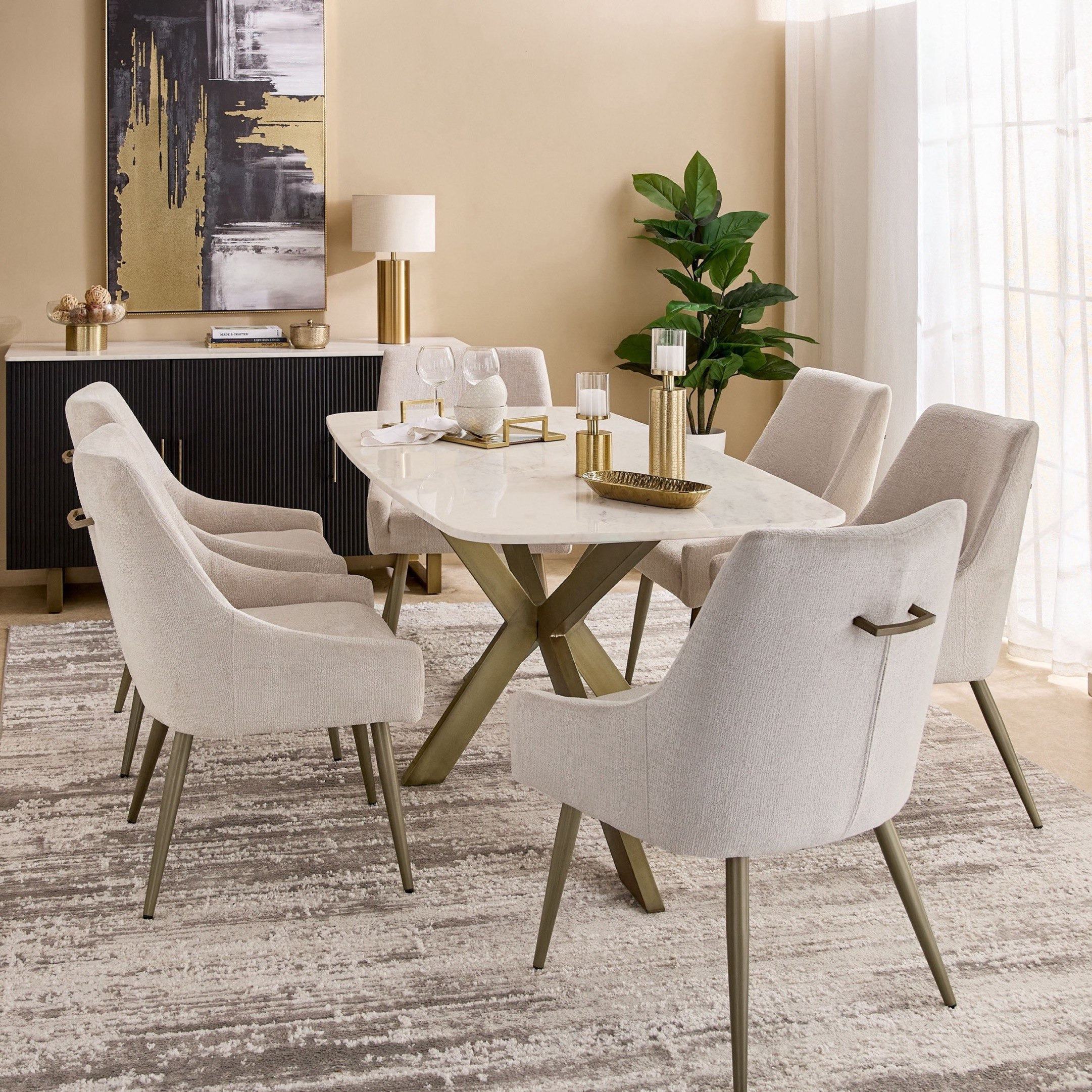 Cavon Portola Lux 6-Seater Genuine Marble Top Dining Set-hbxfurniture-diningtablesandsets-diningsets-sixseater-image-1