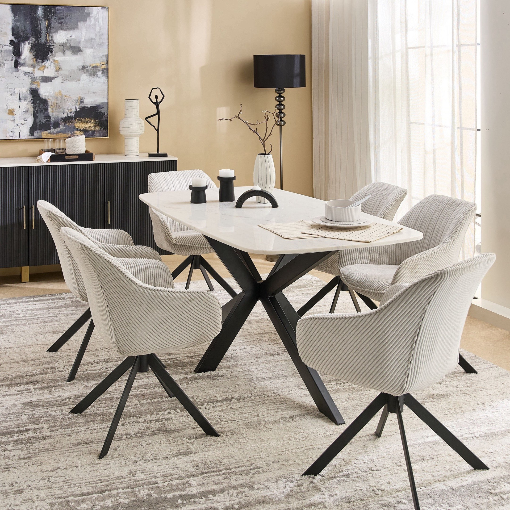 Cavon Portola Winchester 6-Seater Genuine Marble Top Dining Set-hbxfurniture-diningtablesandsets-diningsets-sixseater-image-1