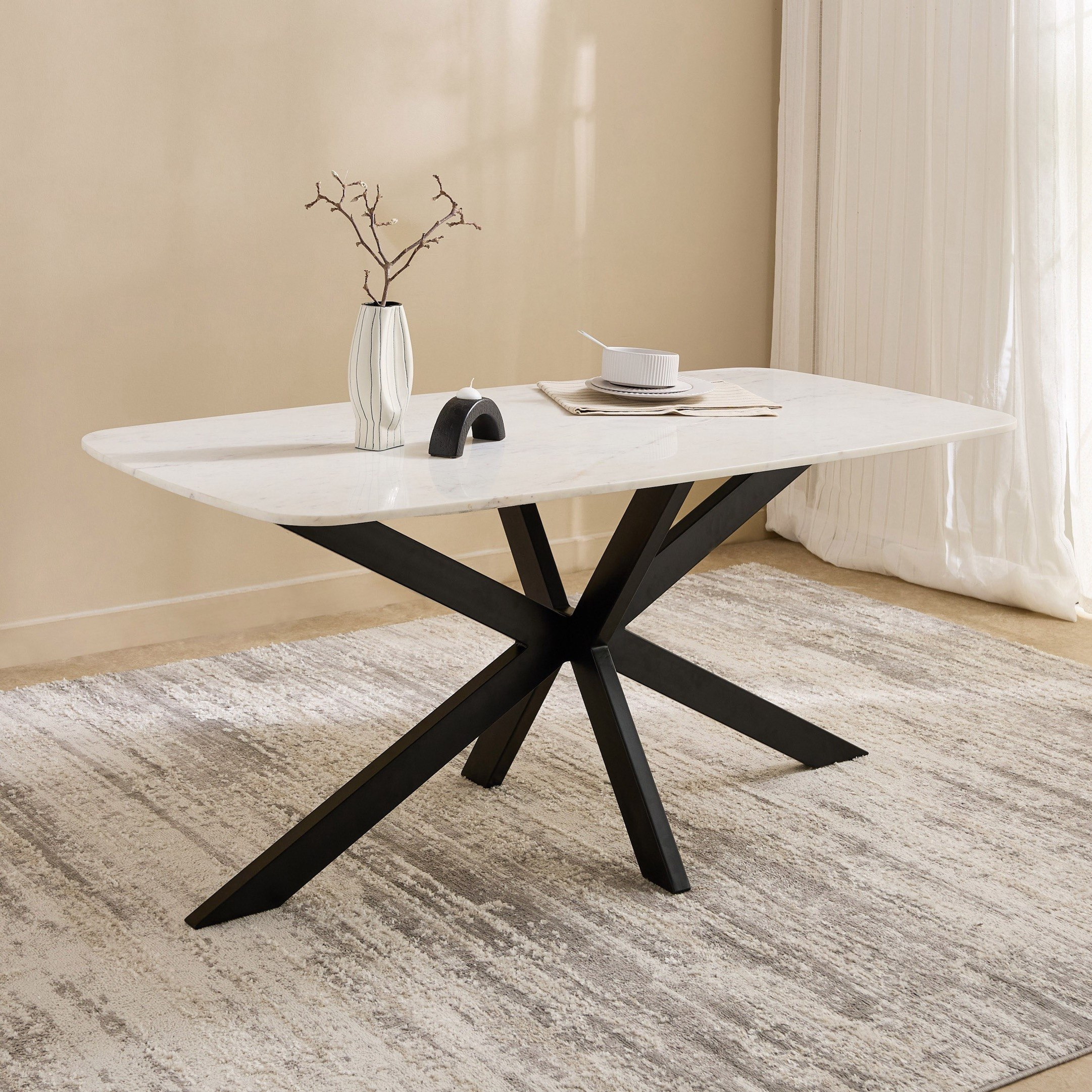 Cavon Portola Winchester 6-Seater Genuine Marble Top Dining Set-hbxfurniture-diningtablesandsets-diningsets-sixseater-image-2