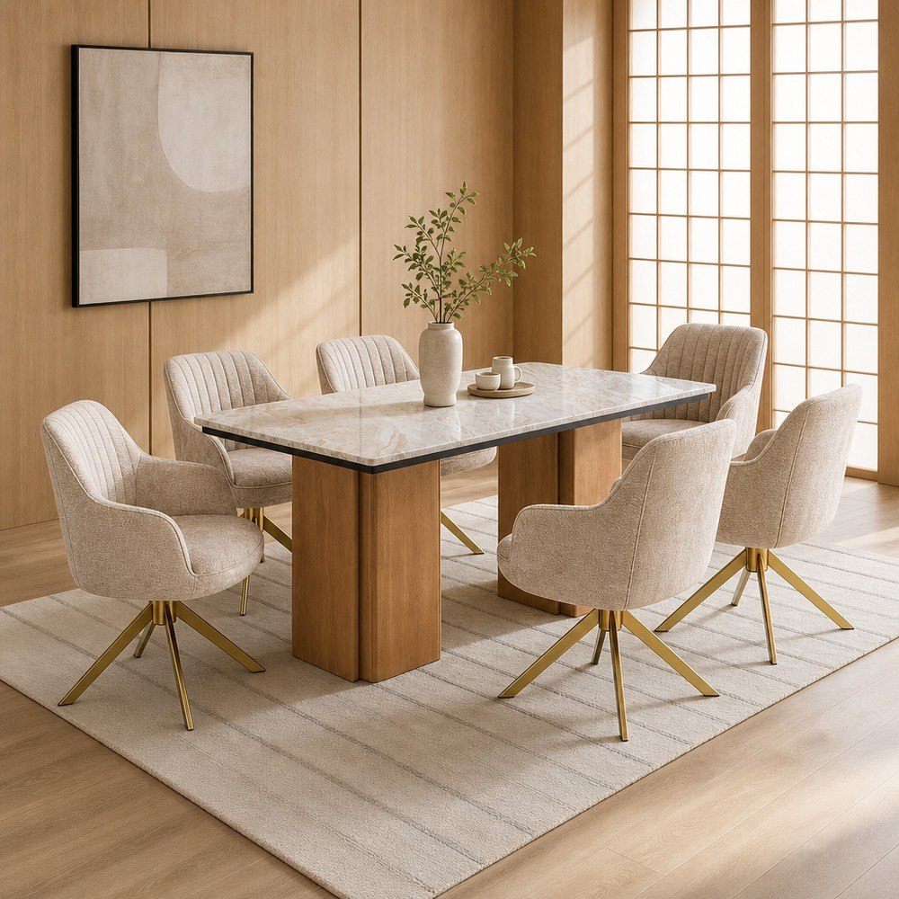 Cavon Bellmar Winchester 6-Seater Genuine Marble Top Dining Set-hbxfurniture-diningtablesandsets-diningsets-sixseater-image-1