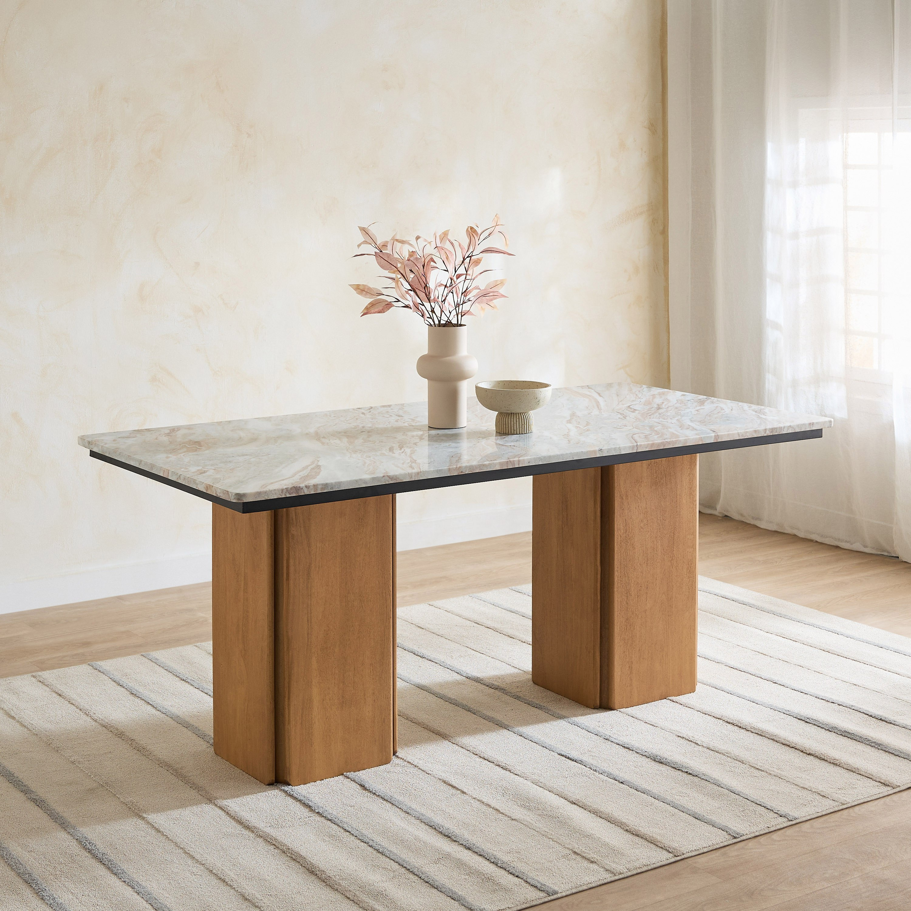 Cavon Bellmar Winchester 6-Seater Genuine Marble Top Dining Set-hbxfurniture-diningtablesandsets-diningsets-sixseater-image-2