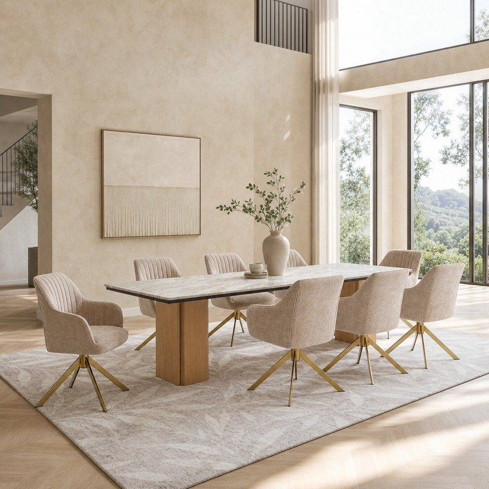 Cavon Bellmar Winchester 8-Seater Genuine Marble Top Dining Set-hbxfurniture-diningtablesandsets-diningsets-eightseater-image-1