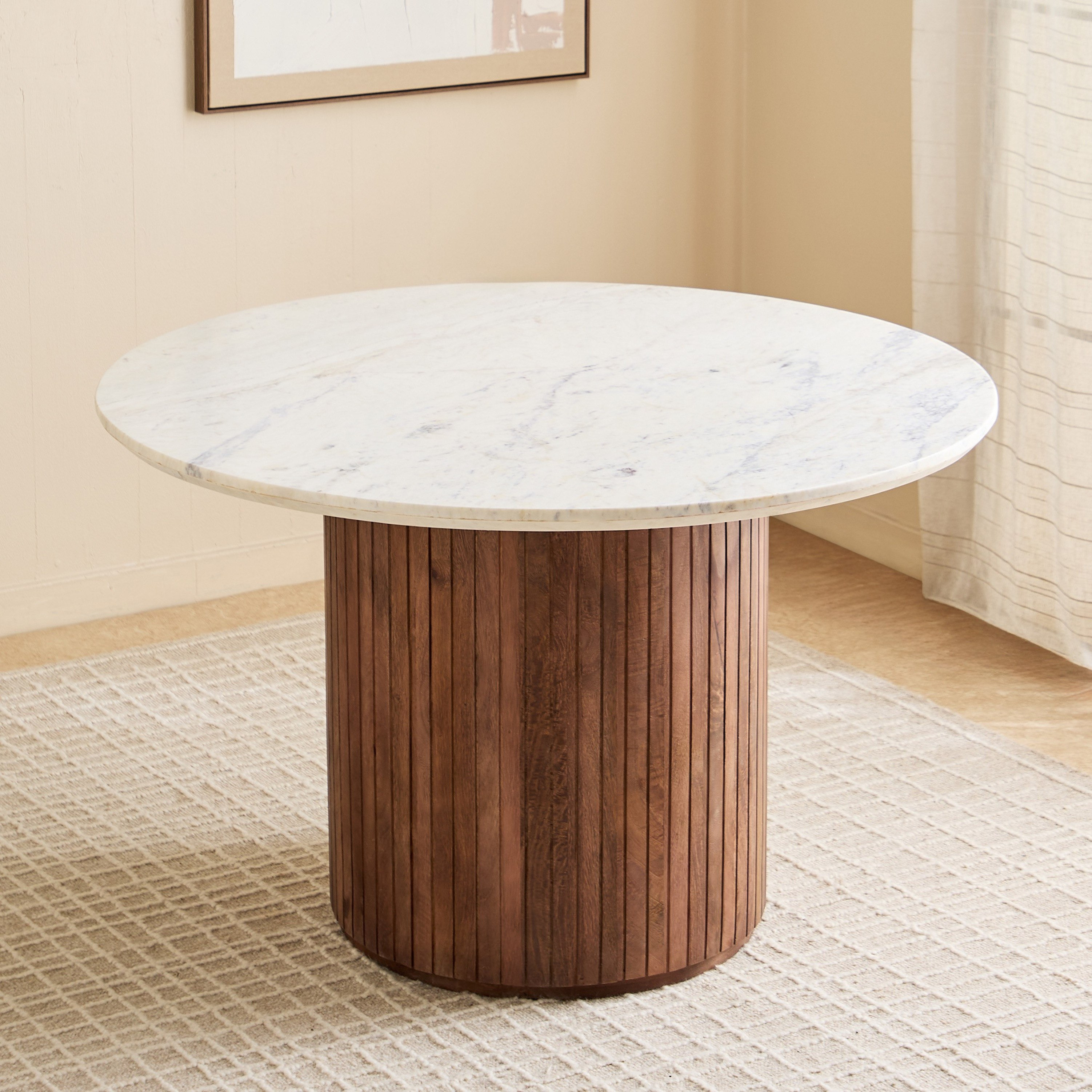 Cavon Fluted Winchester 4-Seater Round Genuine Marble Top Dining Set-hbxdiningroom-diningtablesandsets-diningsets-fourseater-image-3