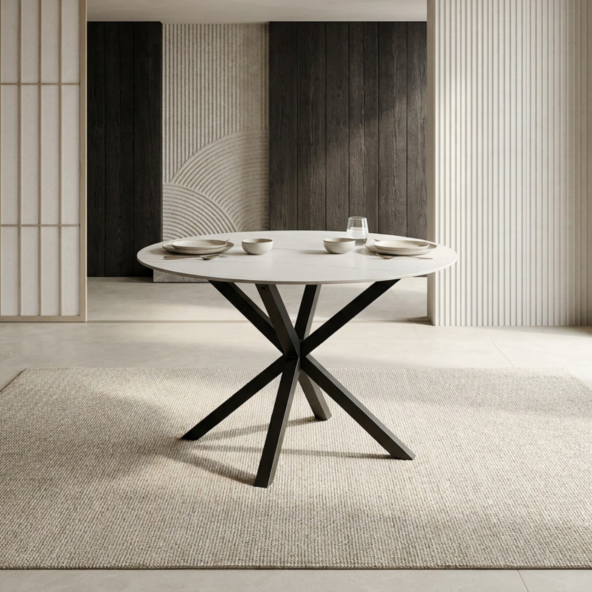 Welwick 4-Seater Round Sintered Stone Dining Set-hbxdiningroom-diningtablesandsets-diningsets-fourseater-image-2