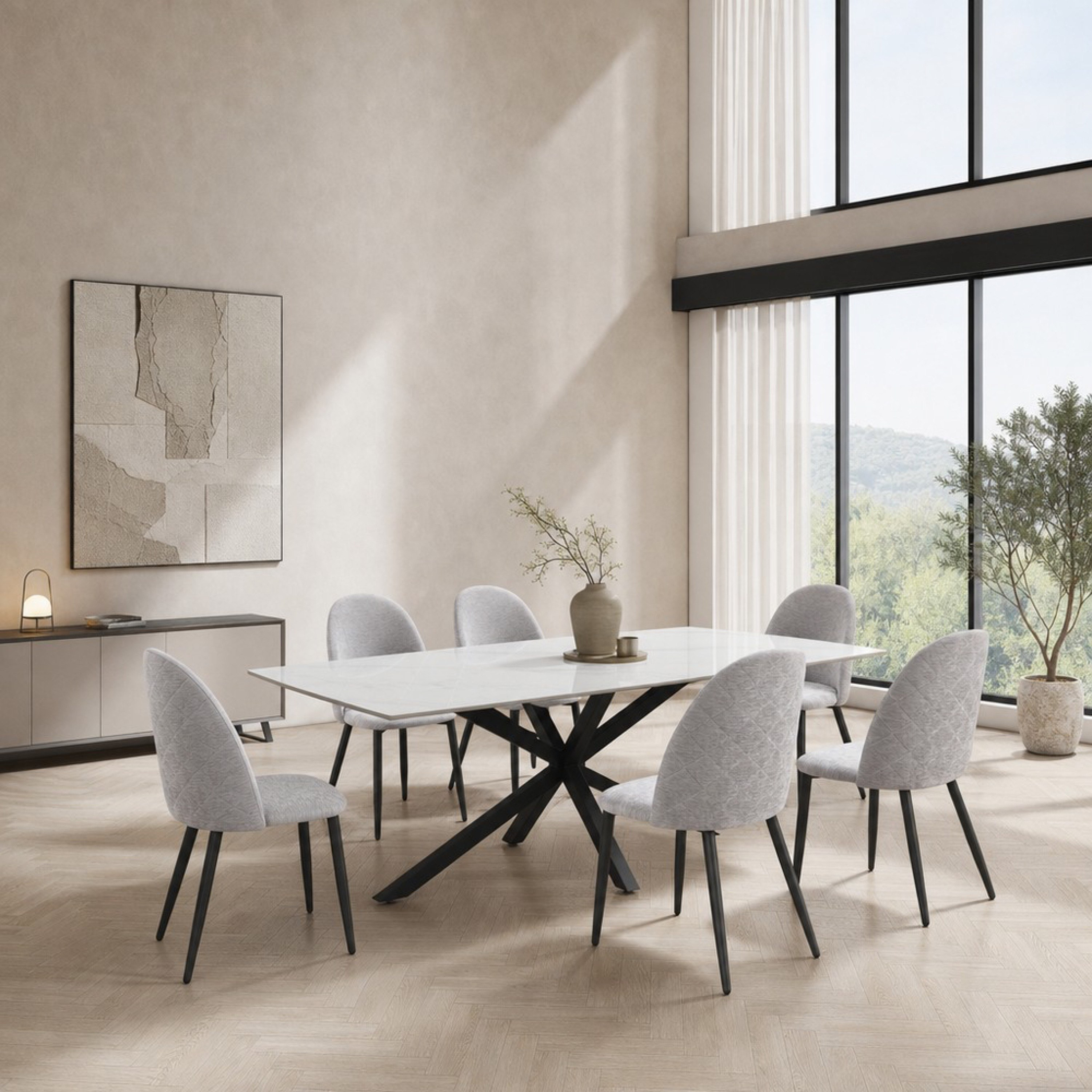 Welwick 6-Seater Sintered Stone Dining Set-hbxfurniture-diningtablesandsets-diningsets-sixseater-image-1