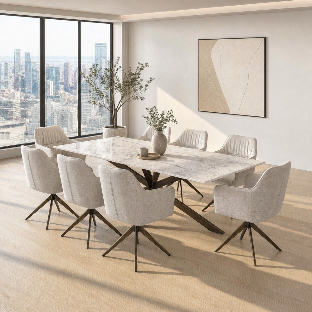 طقم طاولة طعام 8 مقاعد بسطح من الرخام الطبيعي من كافون بورتولا-hbxfurniture-diningtablesandsets-diningsets-eightseater-image-1