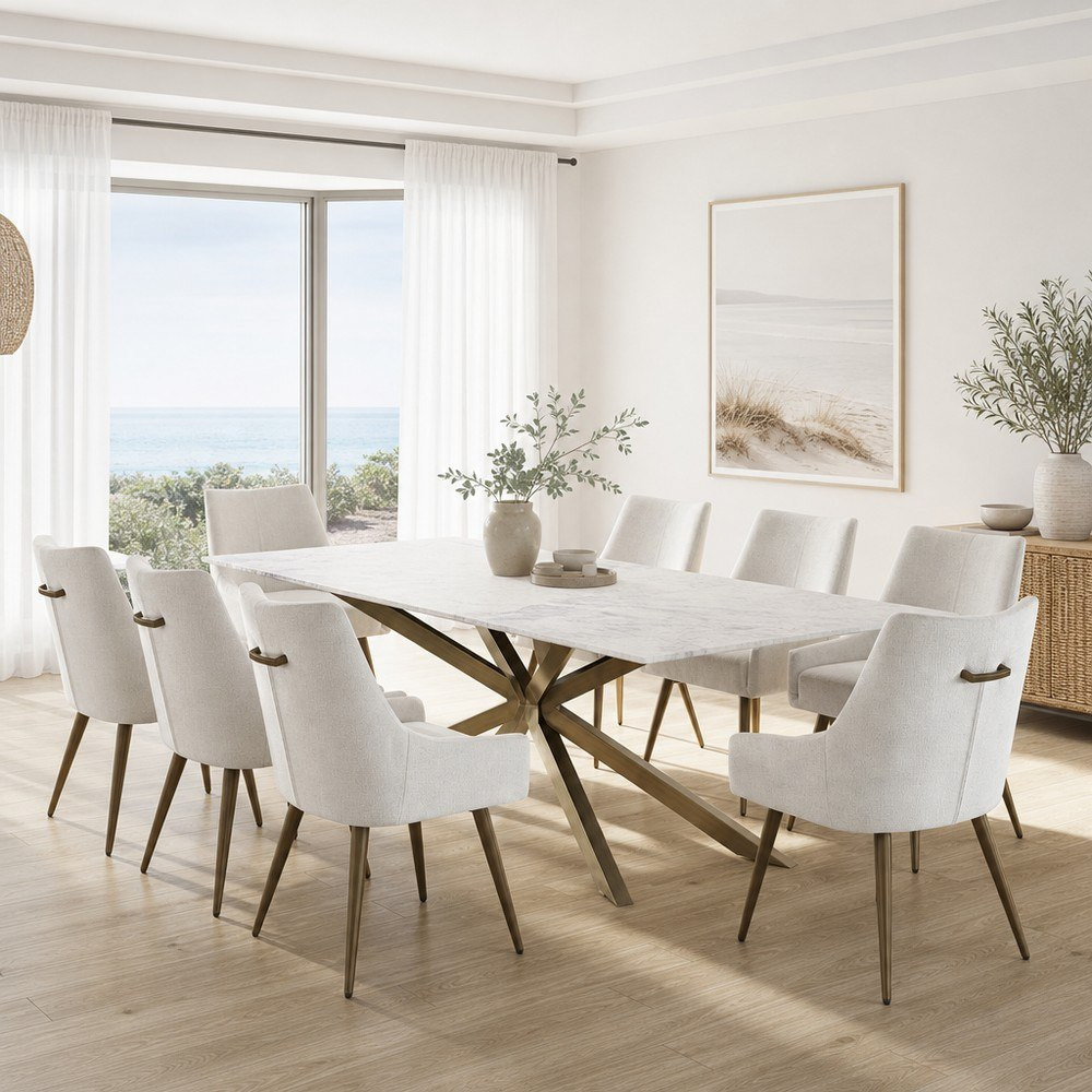 Cavon Portola Lux 8-Seater Genuine Marble Top Dining Set-hbxfurniture-diningtablesandsets-diningsets-eightseater-image-1