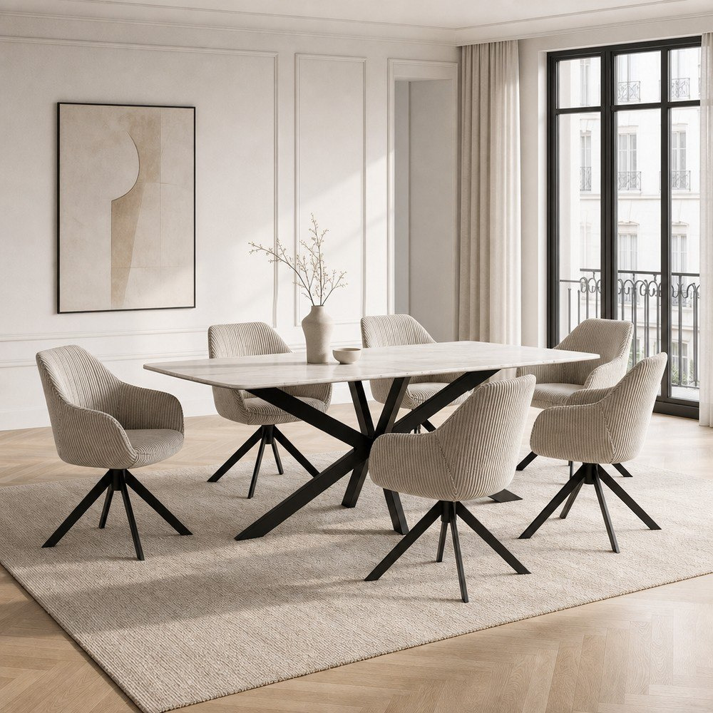 Paul Winchester 6-Seater Genuine Marble Top Dining Set-hbxfurniture-diningtablesandsets-diningsets-sixseater-image-1