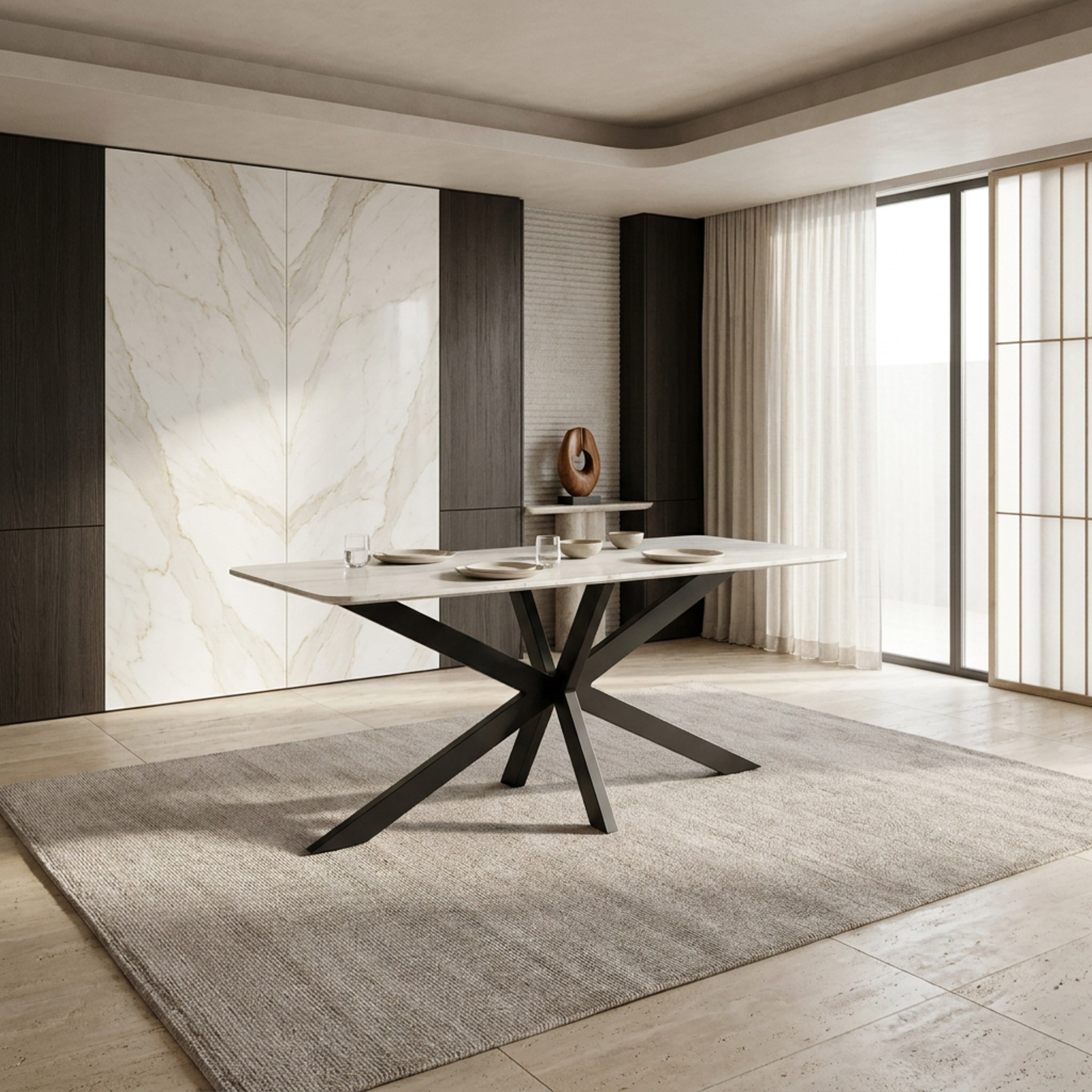 Paul Winchester 6-Seater Genuine Marble Top Dining Set-hbxfurniture-diningtablesandsets-diningsets-sixseater-image-2