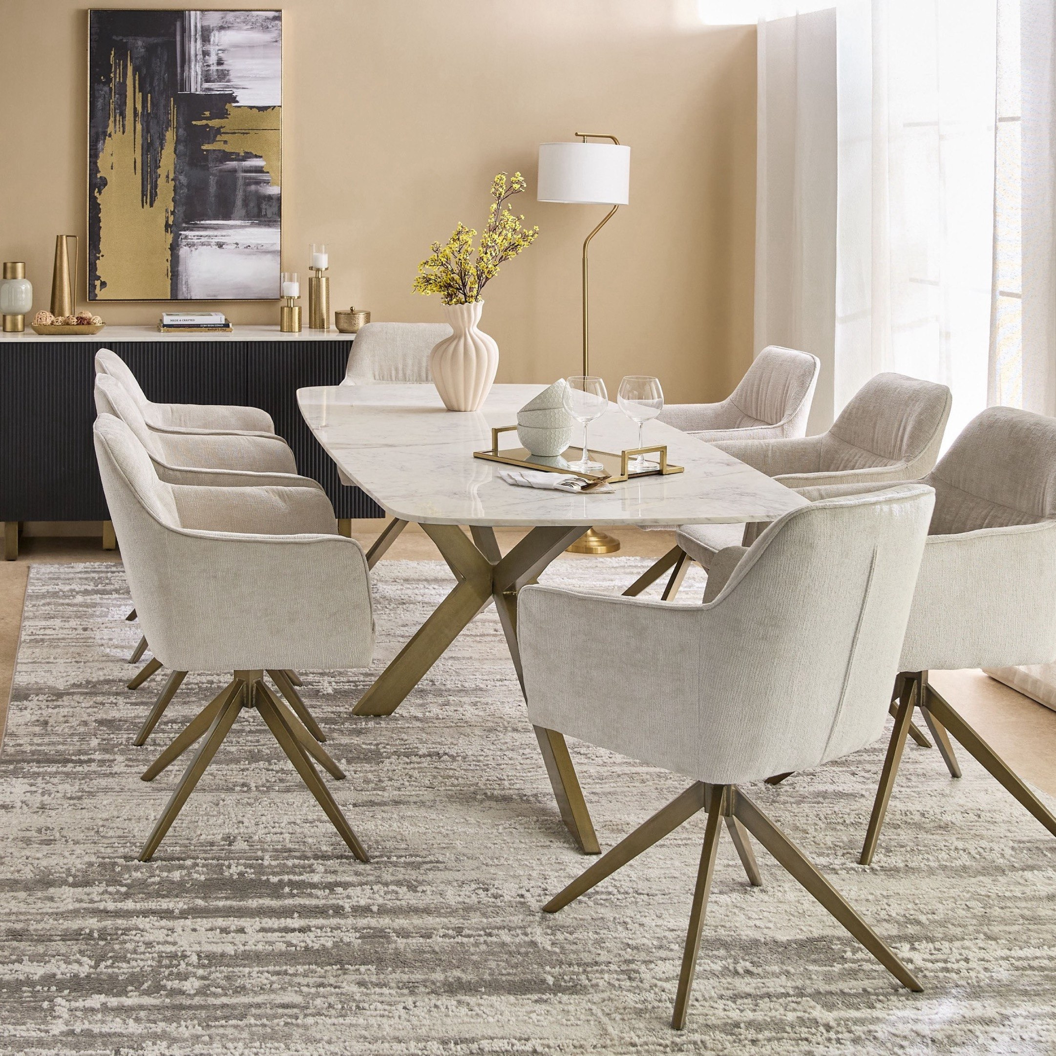 Cavon Portola Swivel 8-Seater Genuine Marble Top Dining Set-hbxfurniture-diningtablesandsets-diningsets-eightseater-image-1