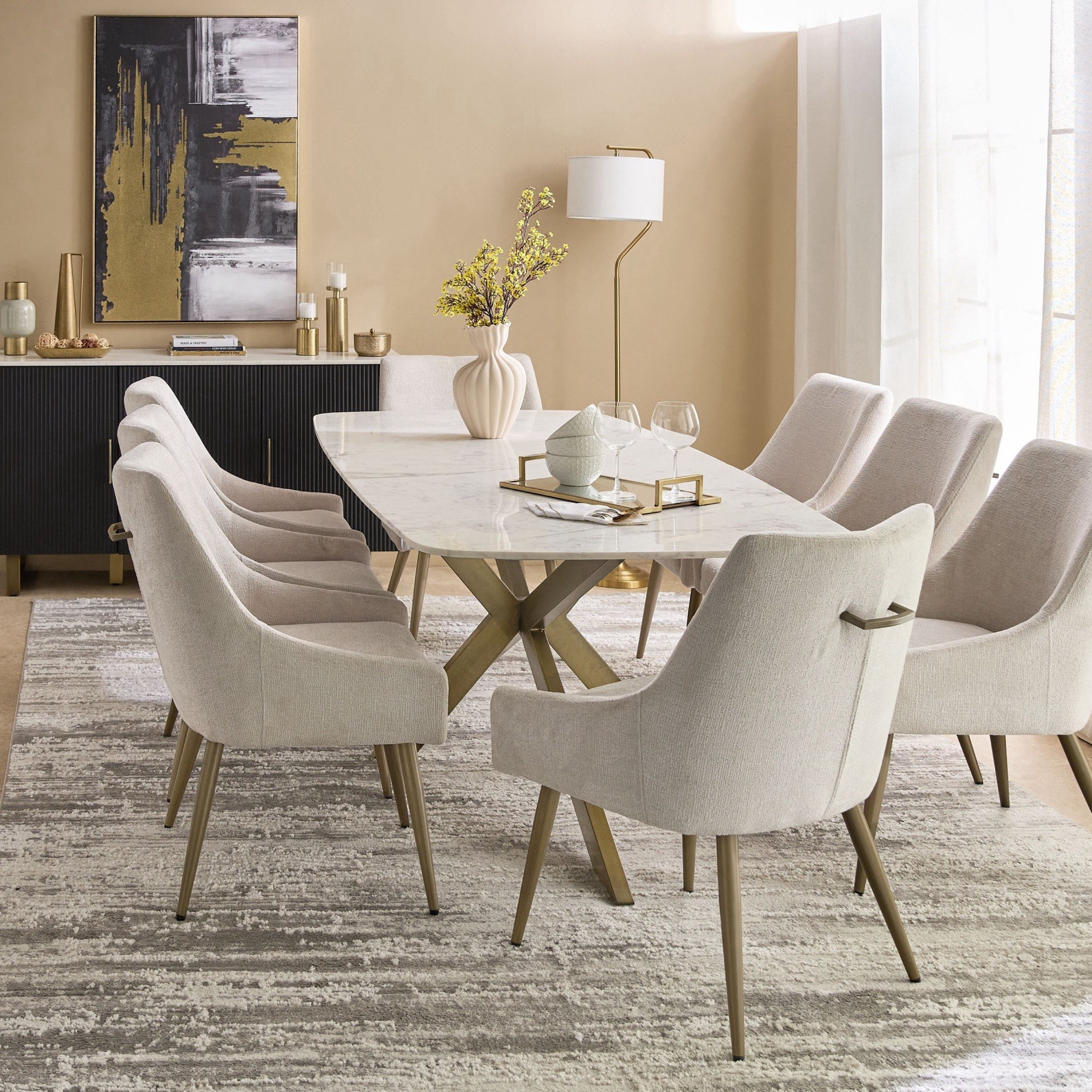 Cavon Portola Lux 8-Seater Genuine Marble Top Dining Set-hbxfurniture-diningtablesandsets-diningsets-eightseater-image-1