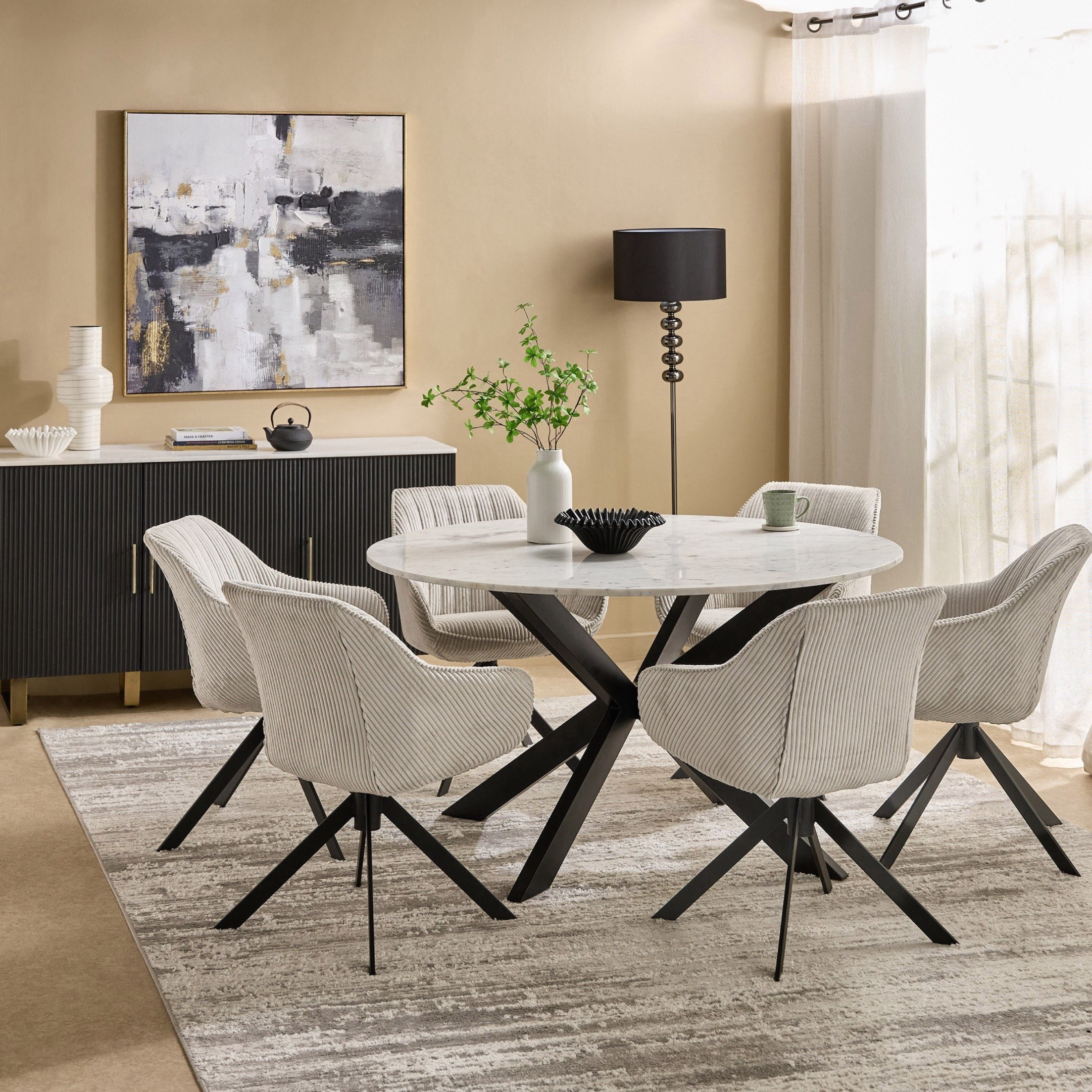 Portola Winchester 6-Seater Round Genuine Marble Top Dining Set-hbxfurniture-diningtablesandsets-diningsets-sixseater-image-1