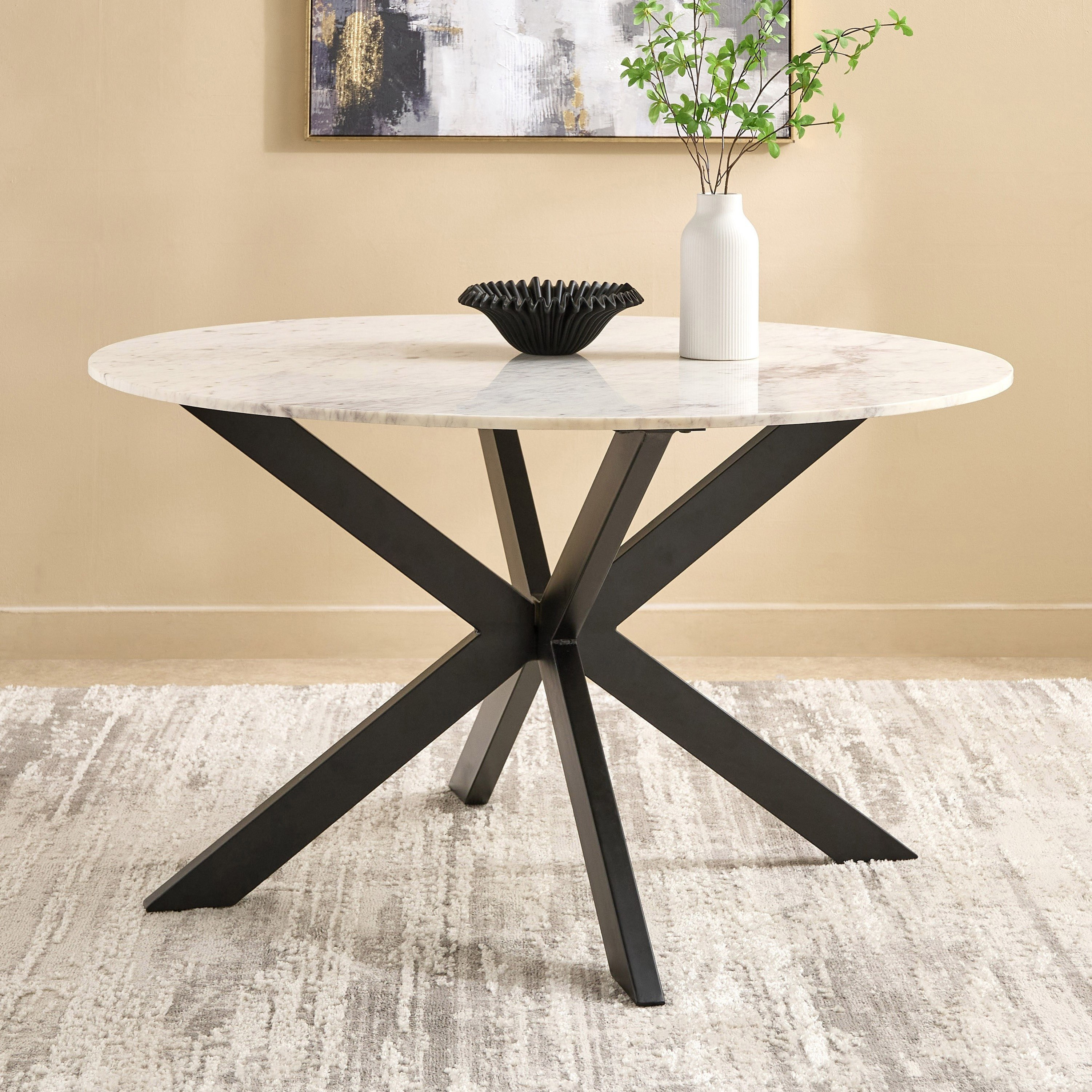Portola Winchester 6-Seater Round Genuine Marble Top Dining Set-hbxfurniture-diningtablesandsets-diningsets-sixseater-image-2