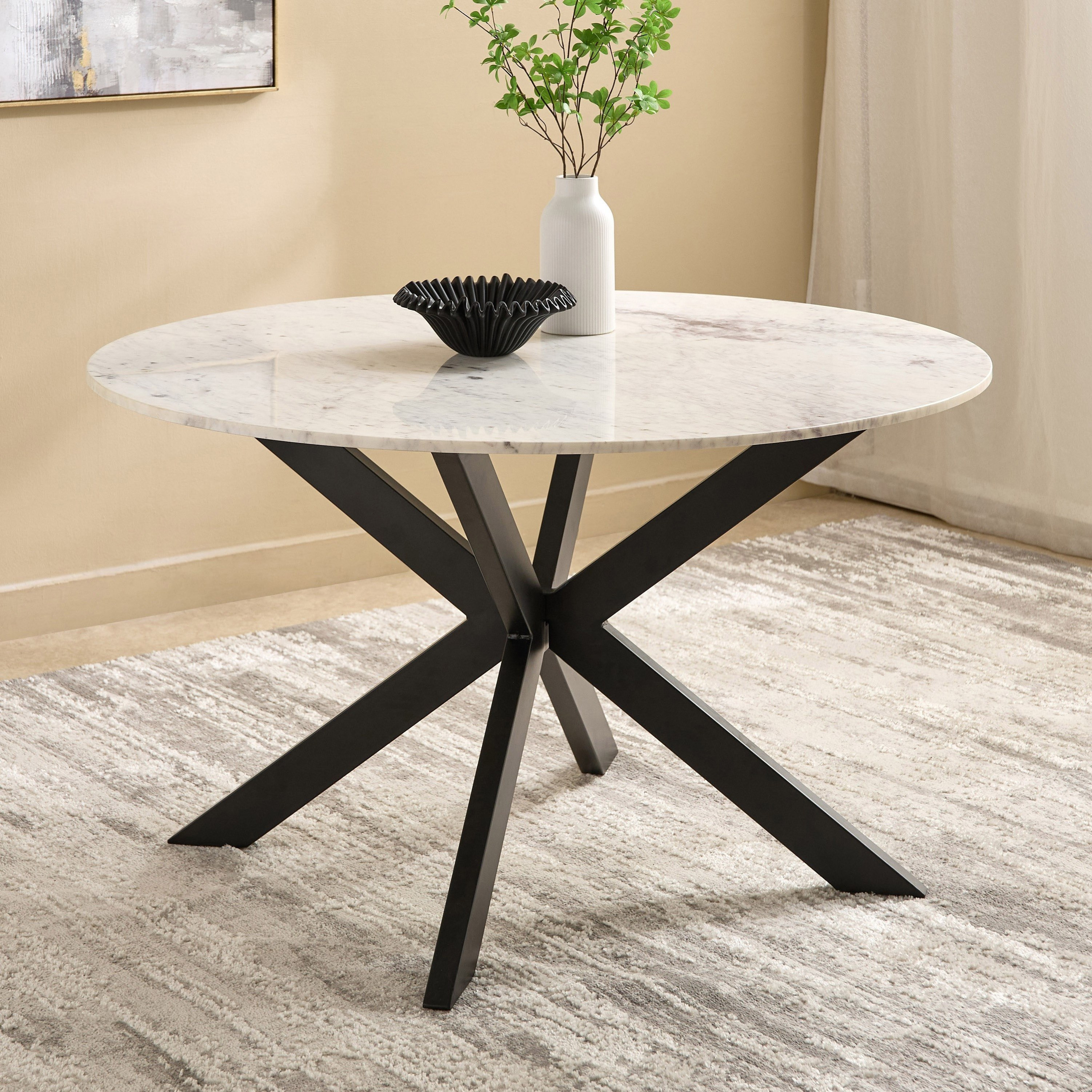 Portola Winchester 6-Seater Round Genuine Marble Top Dining Set-hbxfurniture-diningtablesandsets-diningsets-sixseater-image-3