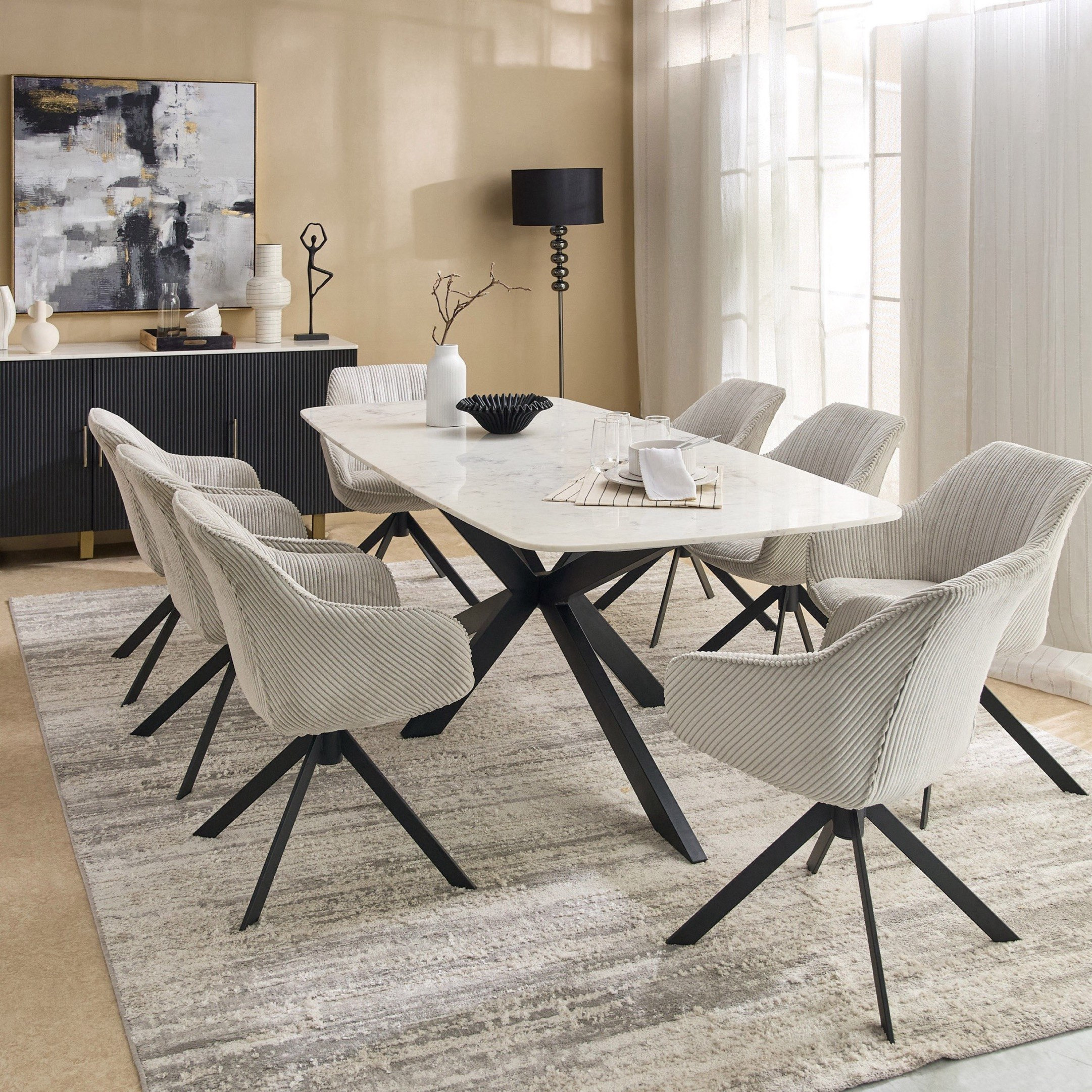 Portola Winchester 8-Seater Genuine Marble Top Dining Set-hbxfurniture-diningtablesandsets-diningsets-eightseater-image-1