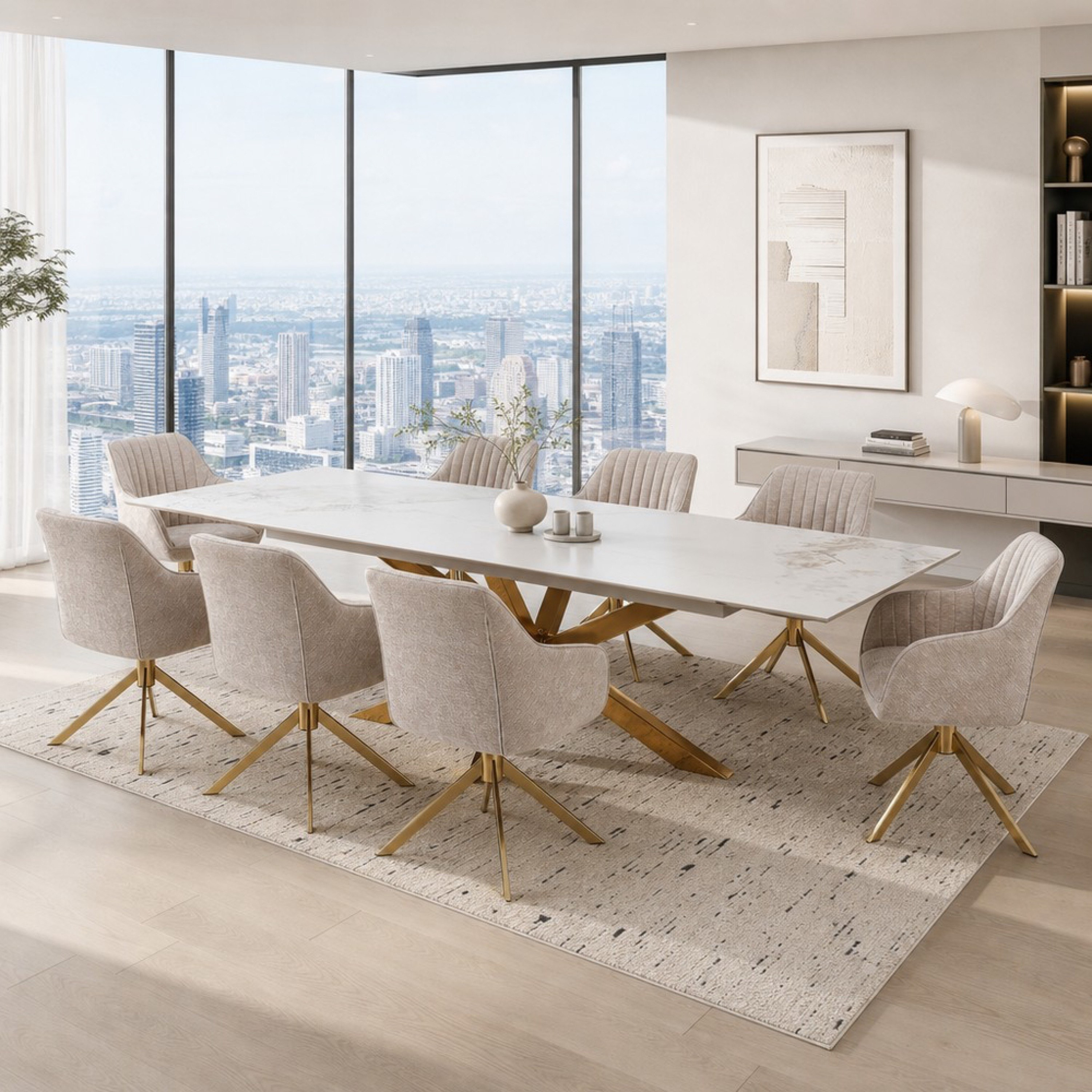 Welwick Winchester Swivel 8-Seater Sintered Stone Dining Set-hbxfurniture-diningtablesandsets-diningsets-eightseater-image-1