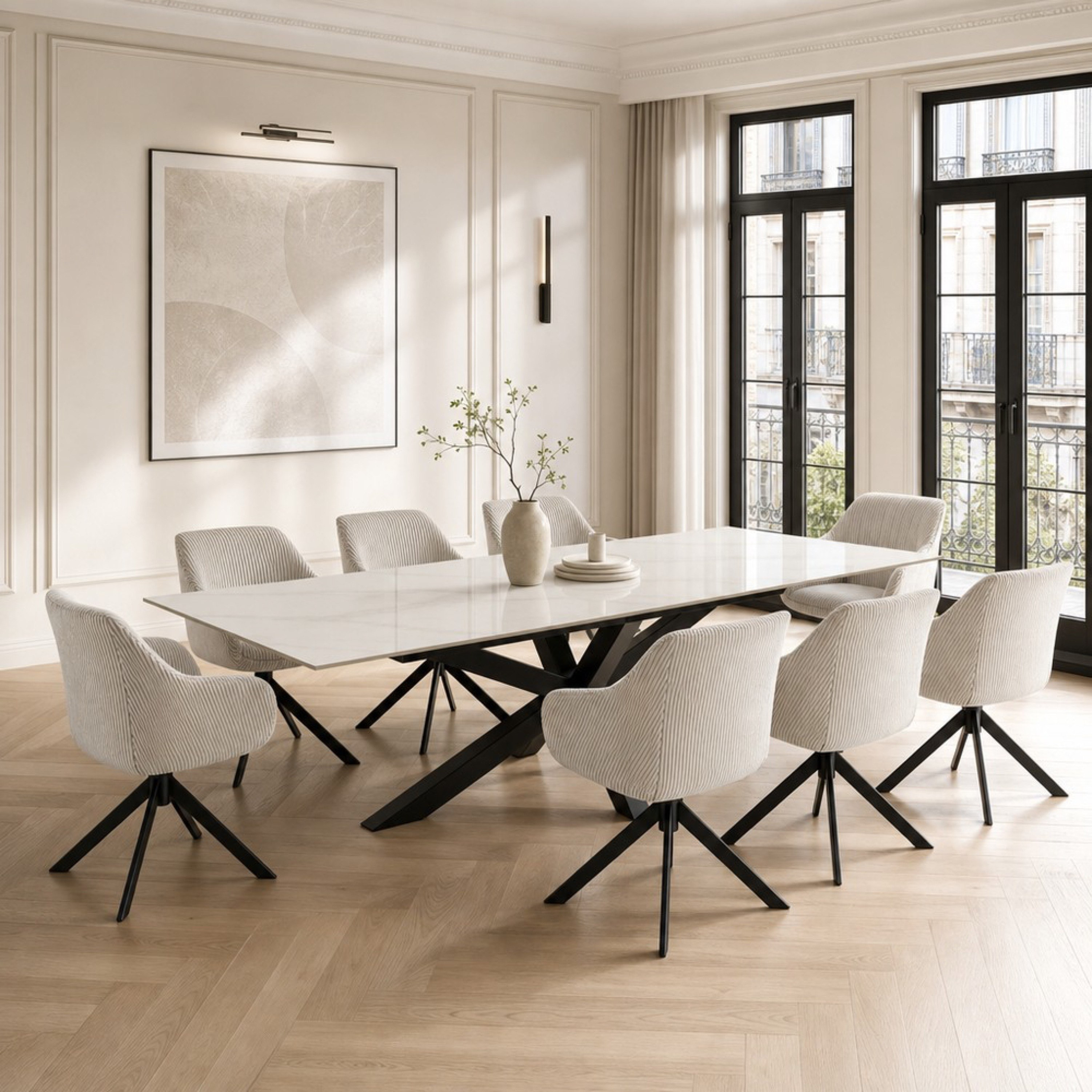 Welwick Winchester Swivel 8-Seater Sintered Stone Dining Set-hbxfurniture-diningtablesandsets-diningsets-eightseater-image-1