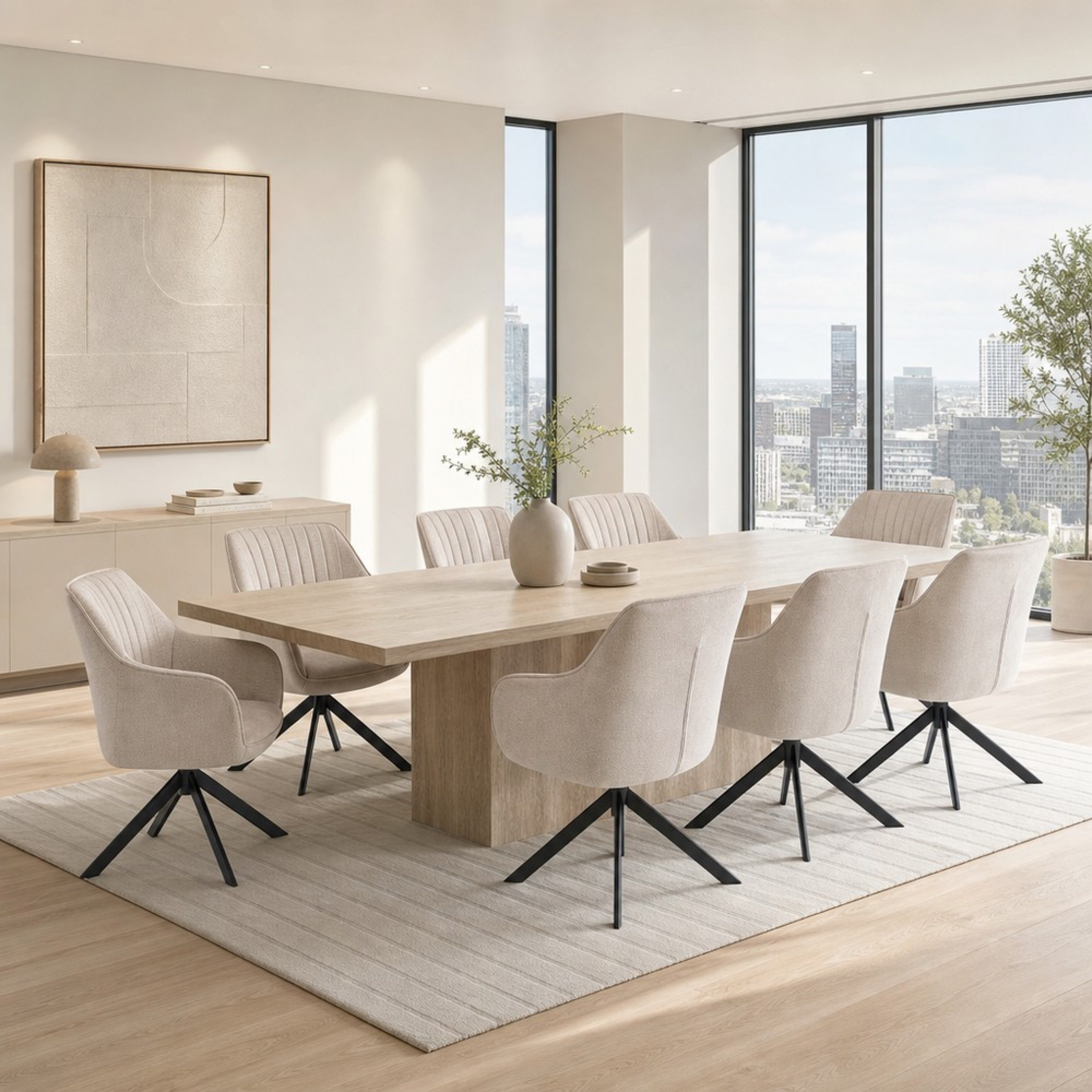 Scallop Winchester 8-Seater Swivel Sintered Stone Dining Set-hbxfurniture-diningtablesandsets-diningsets-eightseater-image-1