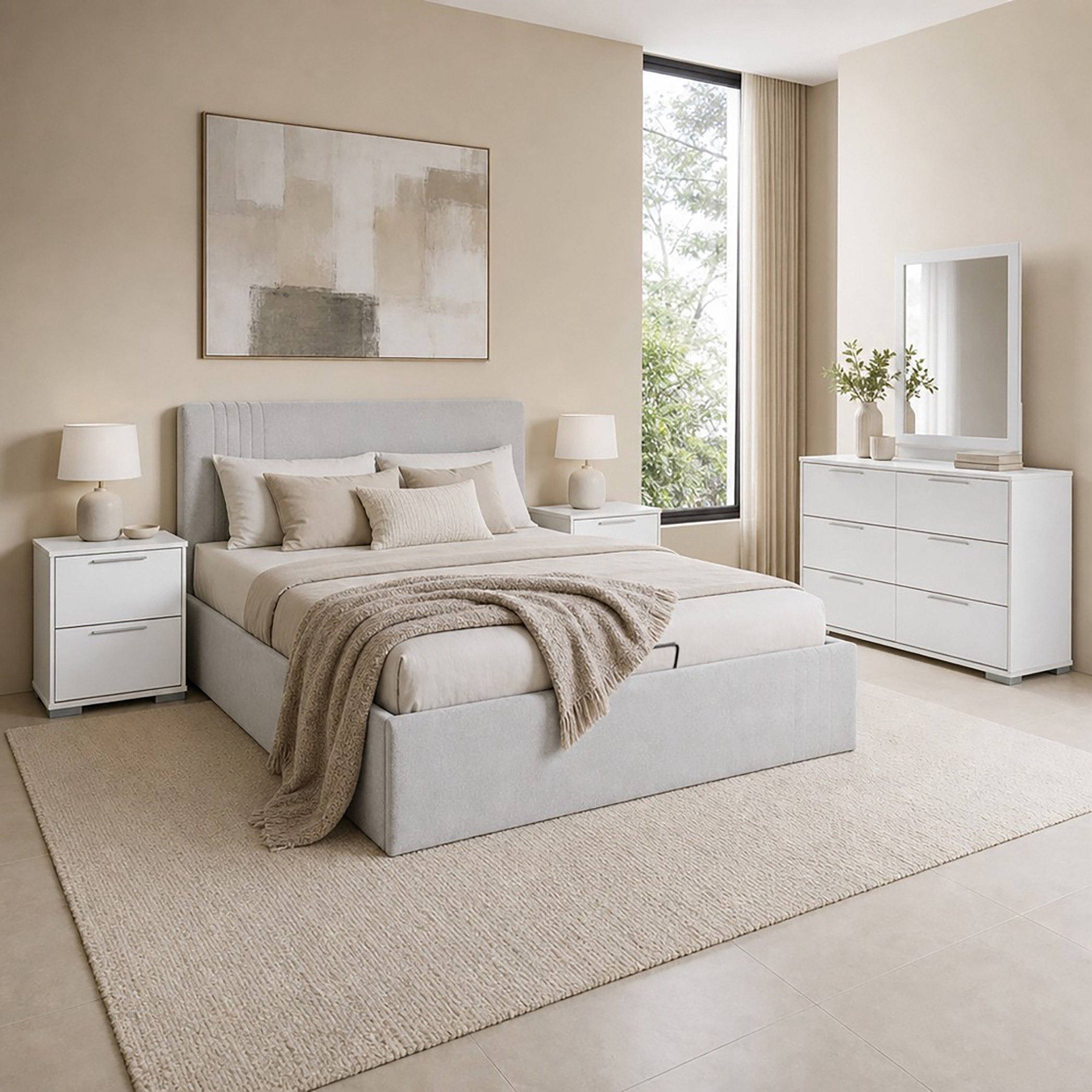 Frankfurt 5-Piece Queen Upholstered Hydraulic Bedroom Package - 140x200 cm-hbxfurniture-bedsandbedsets-bedroomsets-queen-image-1
