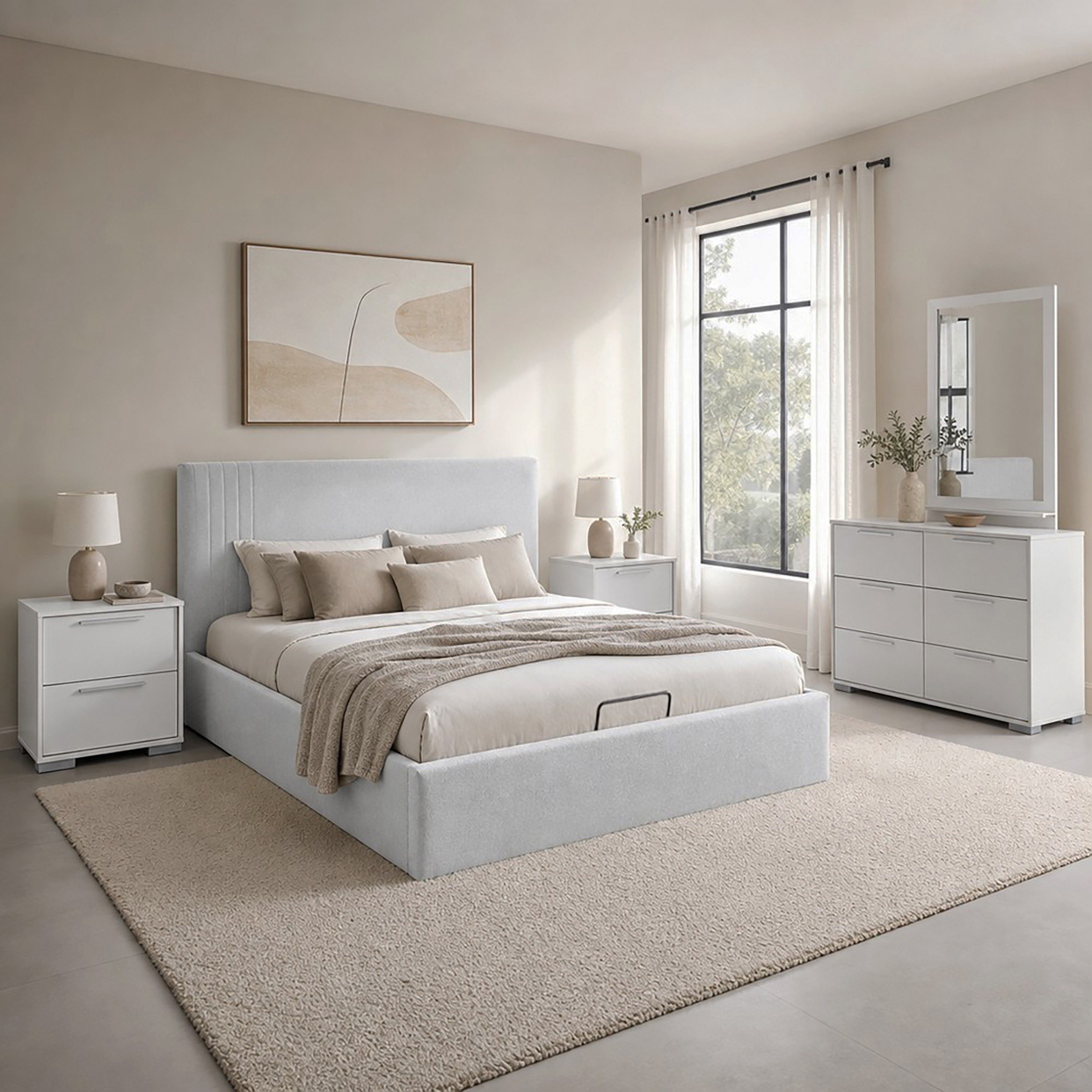 Frankfurt 5-Piece Queen Upholstered Hydraulic Bedroom Package - 140x200 cm-hbxfurniture-bedsandbedsets-bedroomsets-queen-image-1