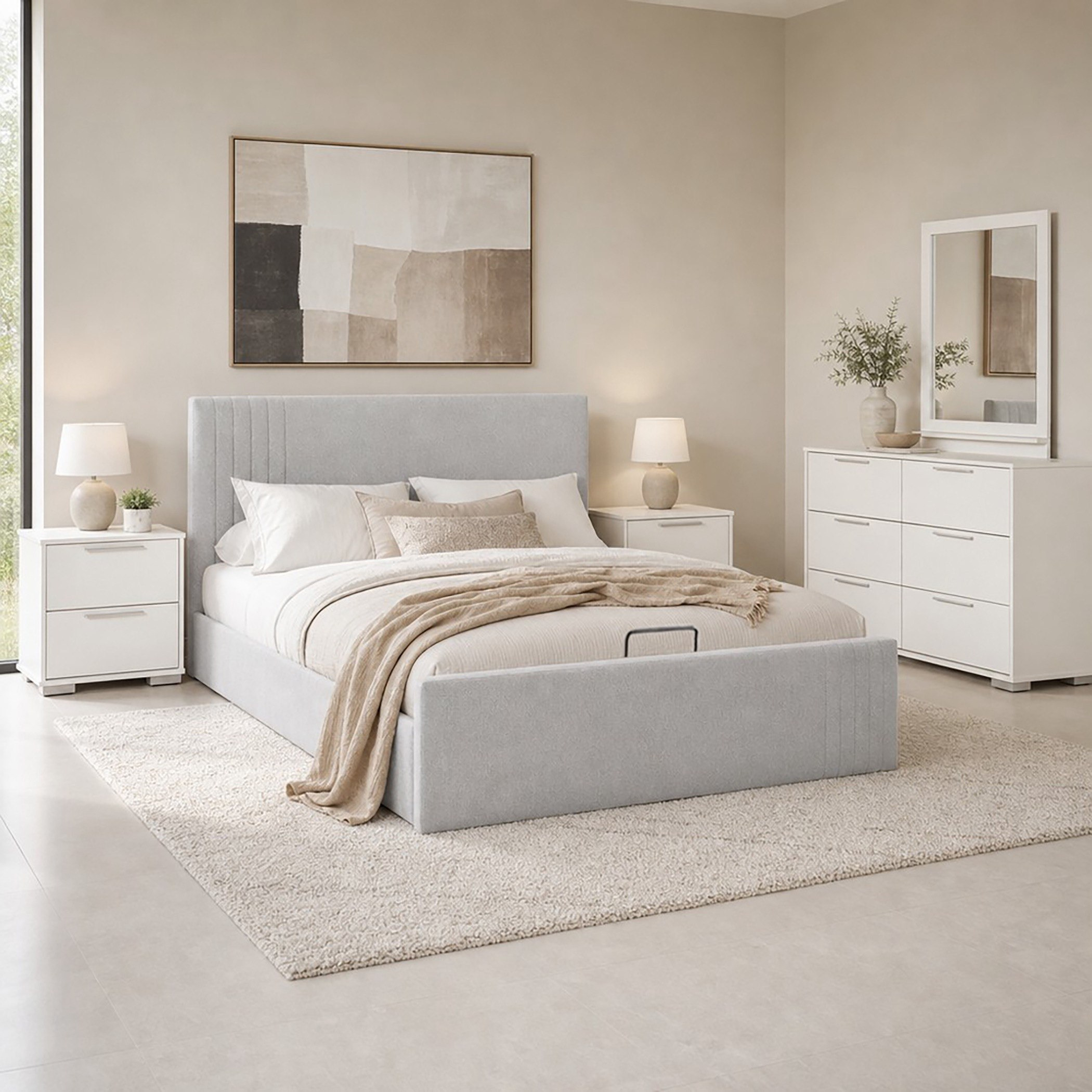Frankfurt 5-Piece Queen Upholstered Hydraulic Bedroom Package - 140x200 cm-hbxfurniture-bedsandbedsets-bedroomsets-queen-image-1
